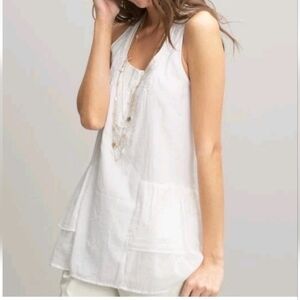 Banana Republic Embroidered White Cotton Voile Peplum Tank Sleeveless Blouse Sm